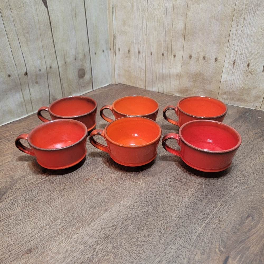 Set of 6 1950s Metlox Poppytrail Vernon Red Rooster Mugs